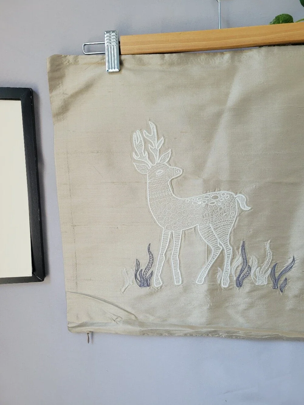 West Elm Silk Reindeer Throw Pillow Cover Taupe 16 x 16